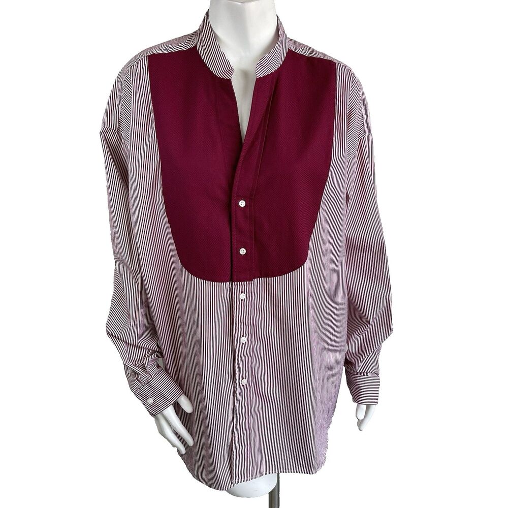 Frank & Eileen Victoria Italian Tuxedo Shirt Red Striped Very Oversized L Preppy